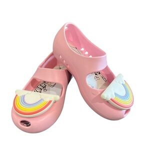 Baubles & Soles Little Girl Size 7 Pastel Pink Shoe With Decorative Rainbow